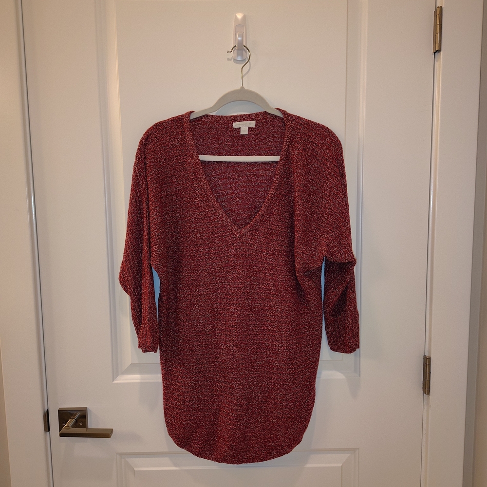 New York & Company Deep Red V-Neck Sweater